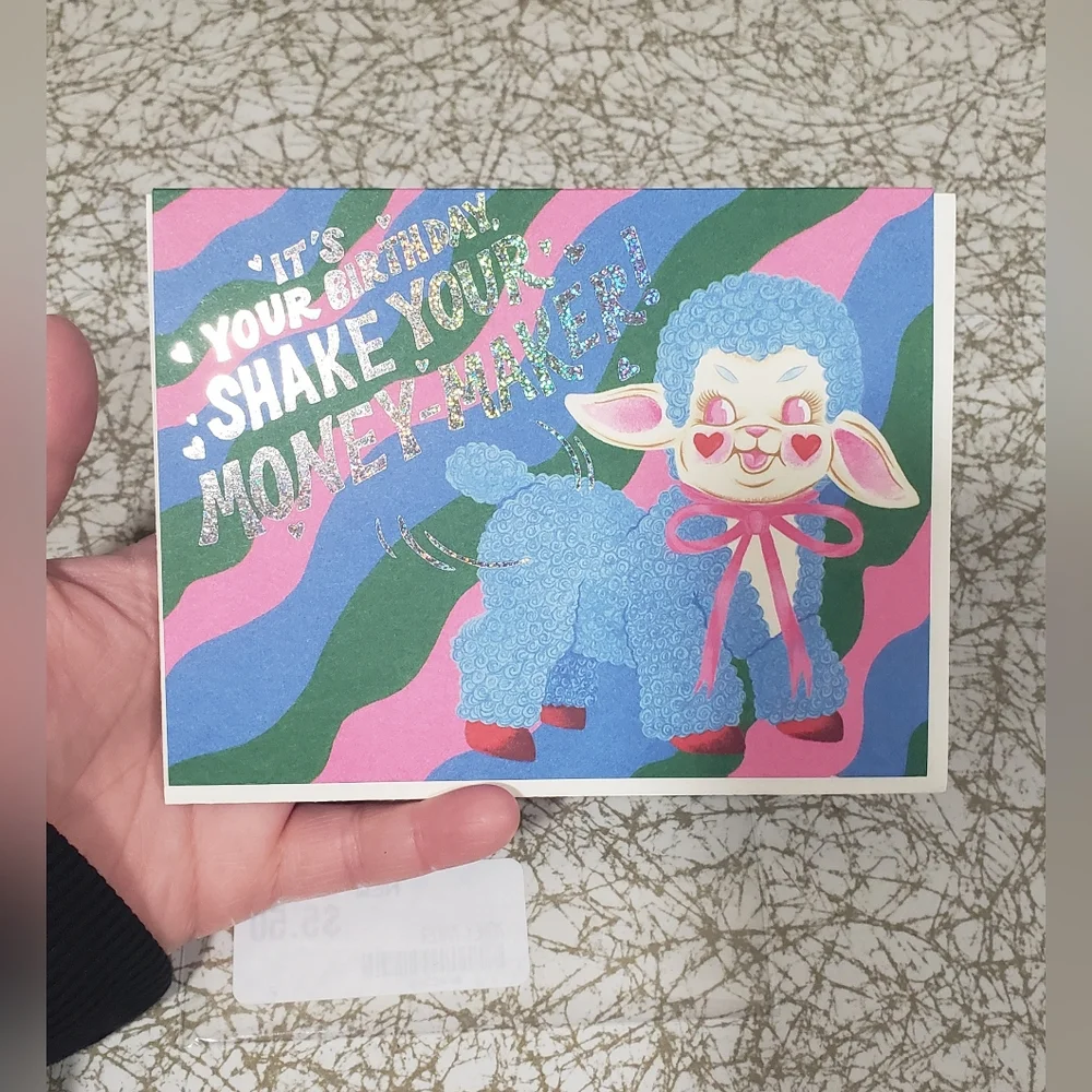 Colorful Retro Kitschy Lamb Birthday Card with Envelope NWT